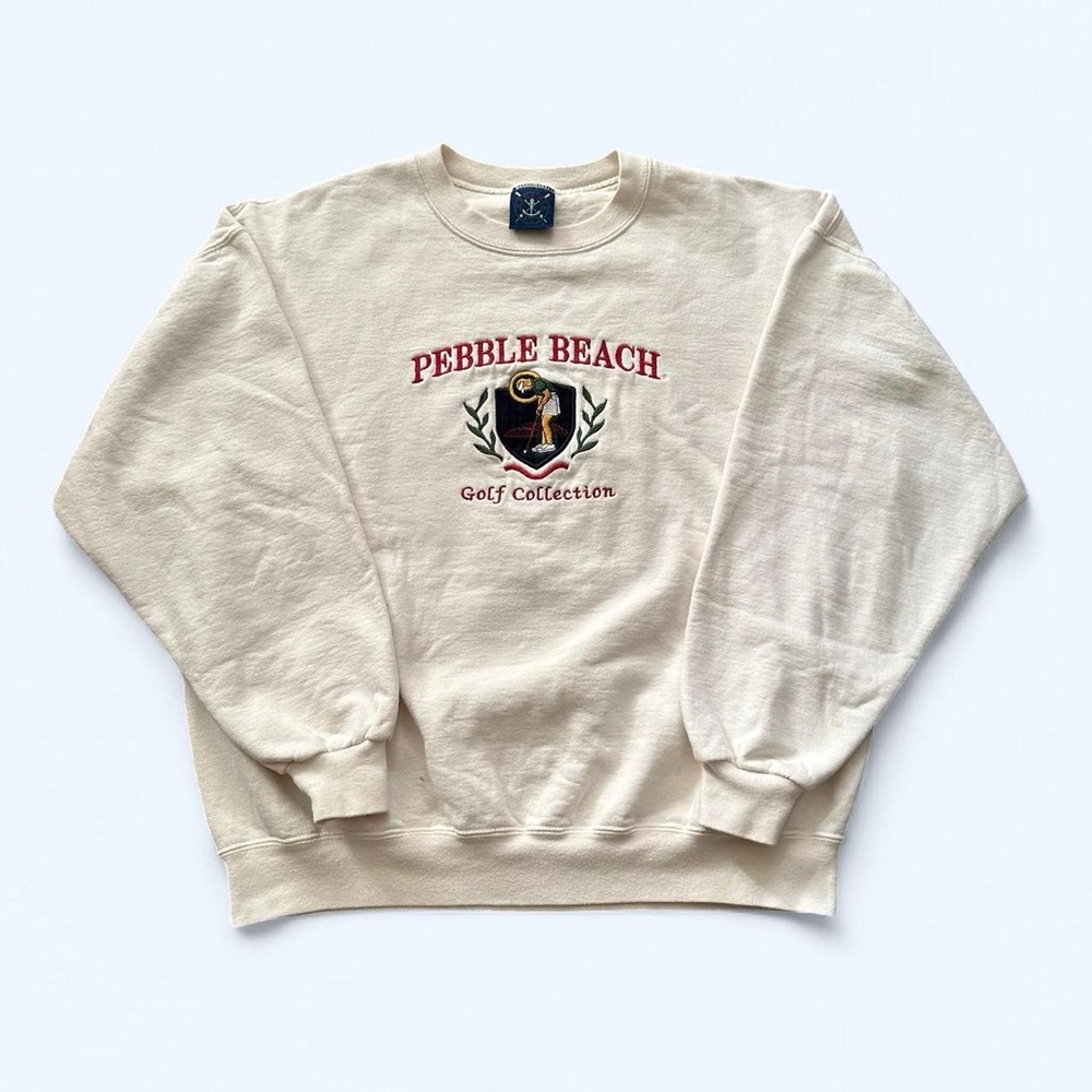 Vintage 1990s Pebble Beach Cream Golf Collection Crewneck Sweatshirt XL